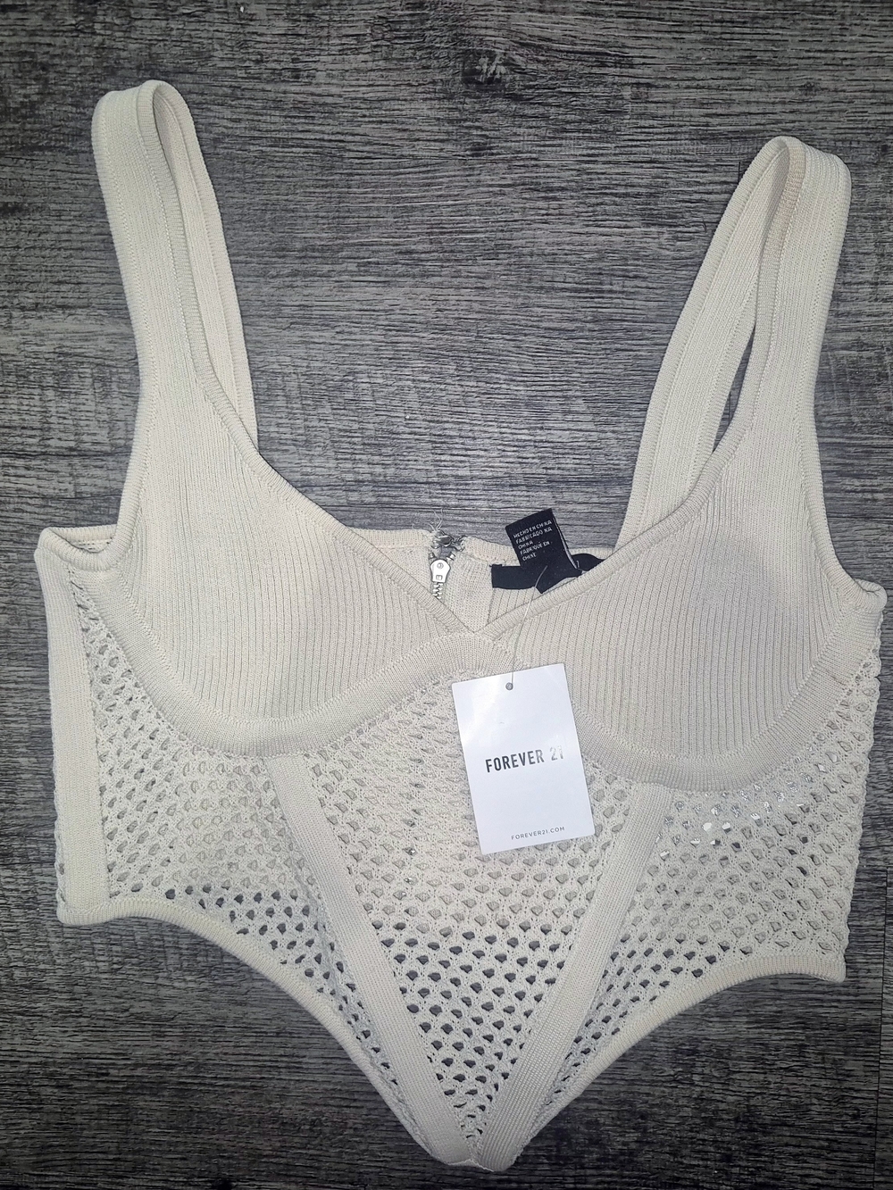 Forever 21 Cream Knit Mesh Bralette Bodysuit